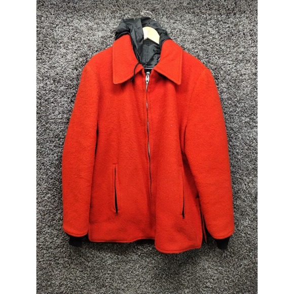Vintage Reversible Wool Jacket Women XL Red Black Full Zip‎ Lightning Hooded - Picture 1 of 10
